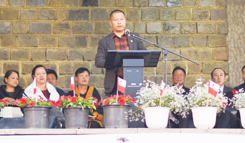 Dr Kekhrie Yhome addressing the gathering during the thanksgiving programme at Naga Solidarity Park on March 4.
